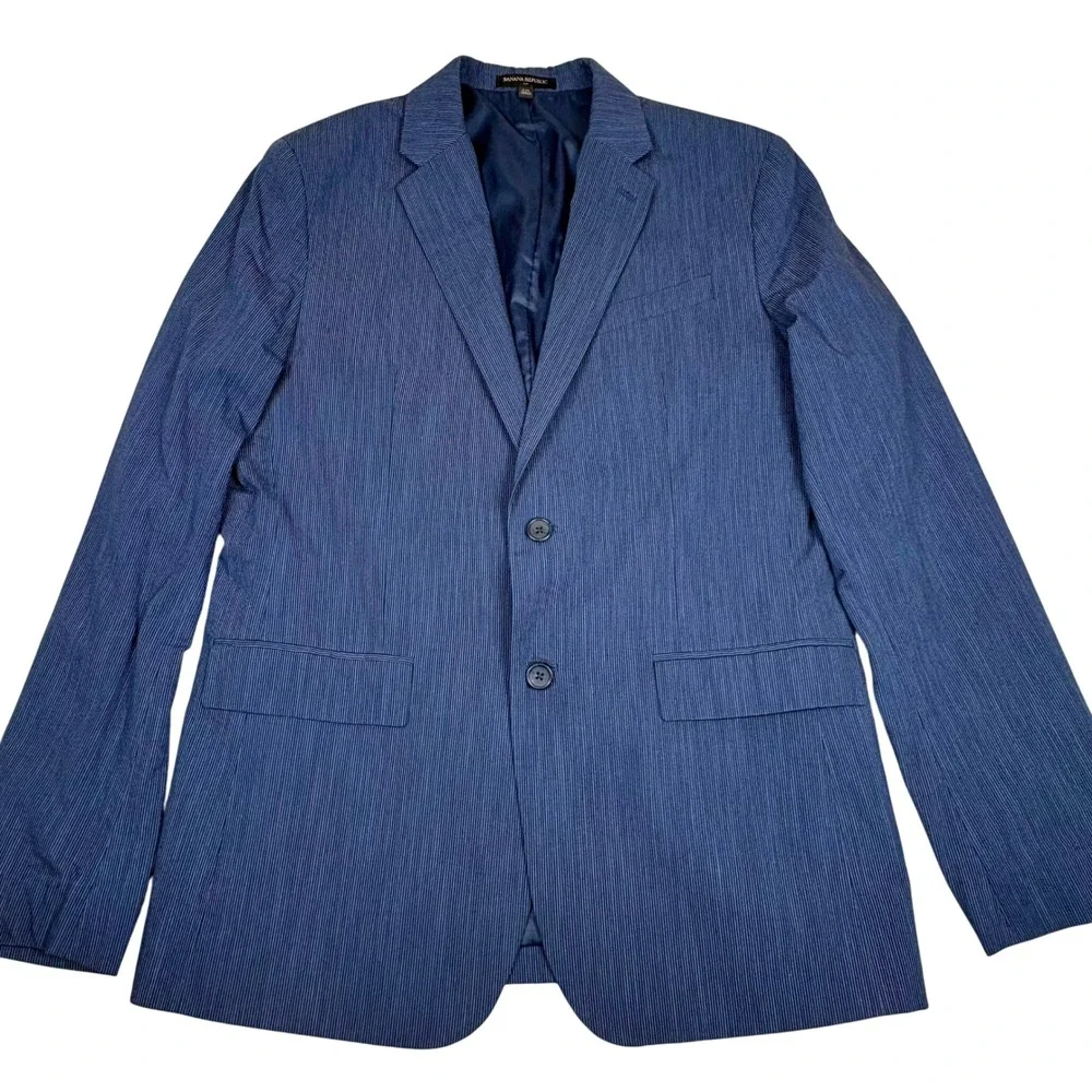 Banana Republic Slim Fit Mens Blazer 42L Striped Navy Blue Two‎ Button Jacket